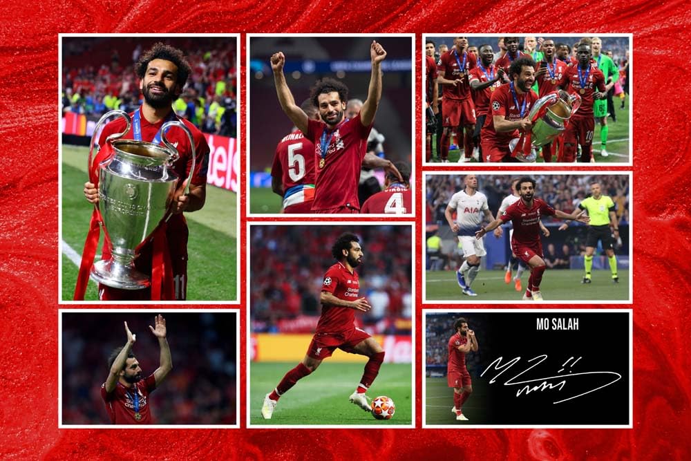 RJR PRINTS Mo Salah - Liverpool 2019 Champions League Signed 12x8 Inch Montage Photo Print Pre Printed Signature Autograph Football Gift