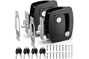 BEBOBLY RV Door Lock Replacement, Aluminum Alloy Lighter RV Door Latch with Paddle Deadbolt & 4 Keys, 100% Metal Camper Door Locks, RV Entry Door Lock for Travel Trailers Cargo Hauler, Black, 2 Packs