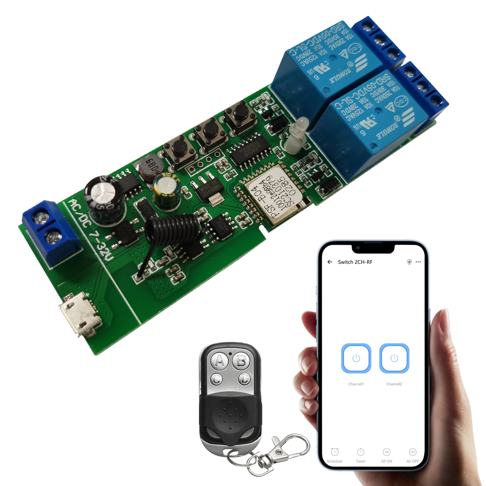 Jane Eyre WiFi Wireless Relay Module 2 Channel Remote Switch Momentan/Self-Locking Relay for Ewelink App with 433MHz RF Remote Control Compatible with Alexa and Google Assistant