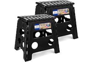 ACKO 2PACK Folding Step Stool - 13" Height Premium Heavy Duty Foldable Stool for Kids and Adults, Kitchen Garden Bathroom Stepping Stool (Black, 2PACK)