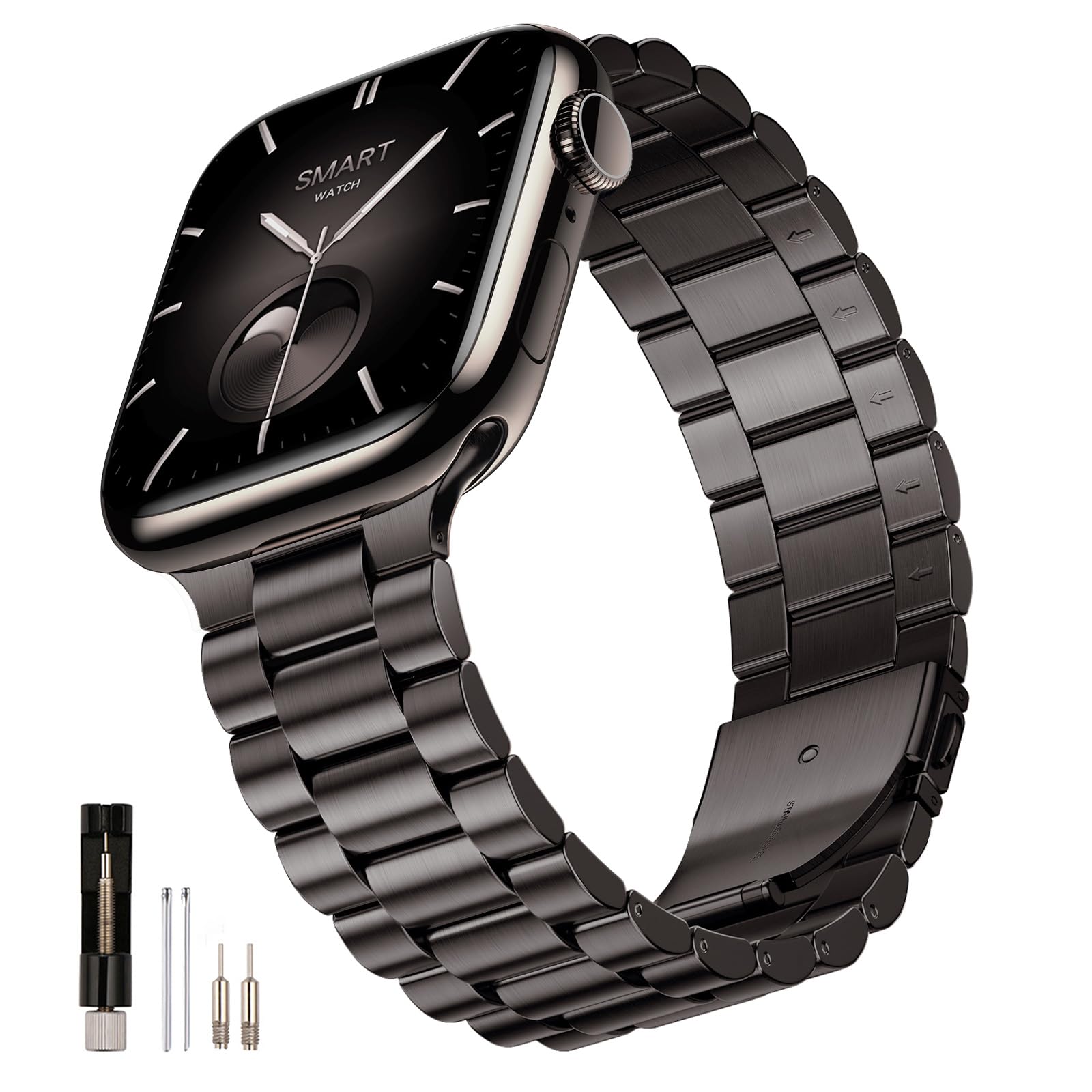 Photo 1 of SUNFWR Compatible with Apple Watch Band 44mm 45mm 42mm 46mm 49mm for Men Women, Stainless Steel Metal iWatch Band for Apple Watch Ultra 2, Ultra Series 10/9/8/7/6/5/4/3/2/1/SE/SE2(No case)