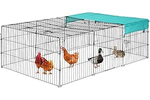 BestPet Large Metal Chicken Coop, Chicken Run Outdoor Walk-in Poultry Cage Duck Coop Chicken Pen Pet Playpen w/Door & Cover Rabbit Enclosure for Backyard Farm (72" x 48" 4 Panel)