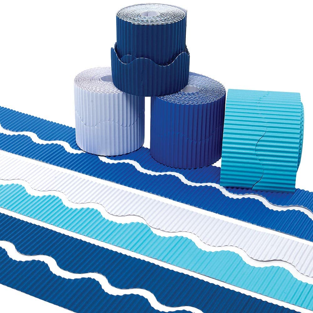 Baker Ross FX359 Winter Corrugated Borders Value Pack - Pack of 4, Classroom Essentials for Teachers, Blue Display Materials, School Supplies