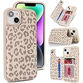 iCoverCase Compatible with iPhone 13 Phone Case with Card Holder, Wallet Case for Women Men RFID Blocking PU Leather Protective Case 6.1 Inch (Beige Leopard)