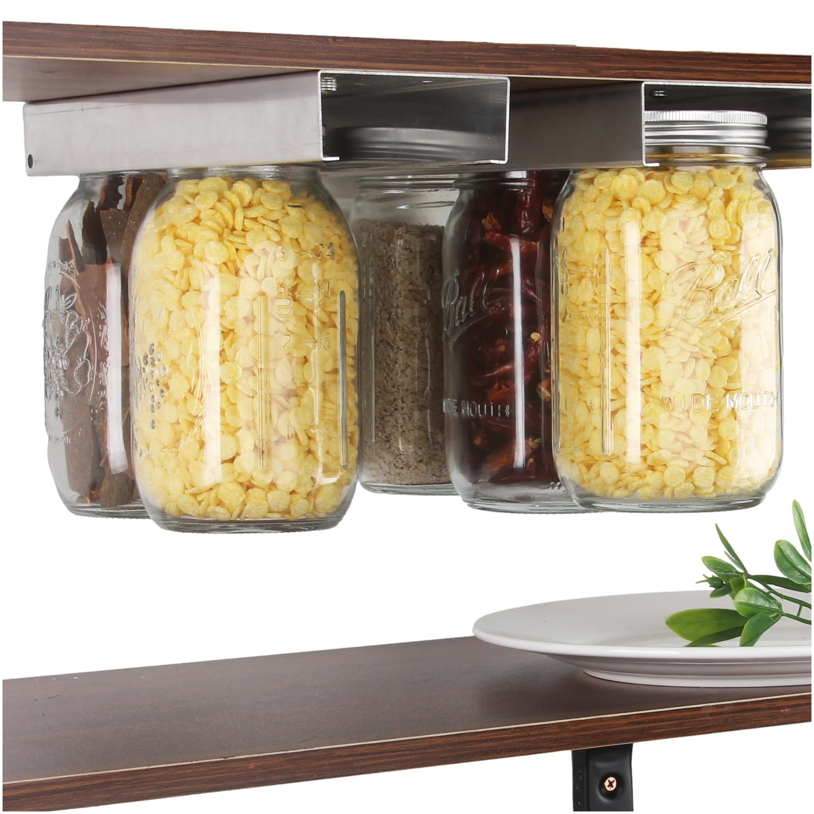 Photo 1 of lopeztek Mason Jar Organizer, Canning Rack for 4 8 12 16 24 32 64 oz, Under Cabinet and Pantry Food Storage Hanger Accessories(2Pcs-Regular-Long)