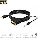 eBerry HDMI to VGA Converter Adapter Cable w/ 3.5mm Stereo Audio Output 1080P Full HD One-way Signal Conversion from HDMI (PC, Laptop, Apple TV, Xbox, PS4) to VGA (Monitor, Projector, TV), 1.8m/6ft