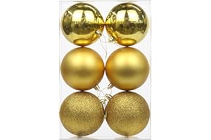 OAIRSE 3.94" Large Christmas Balls Shatterproof Gold Christmas Ornaments 6 Pcs Big Christmas Ornaments Balls for Christmas Tree Holiday Wedding Party Decoration