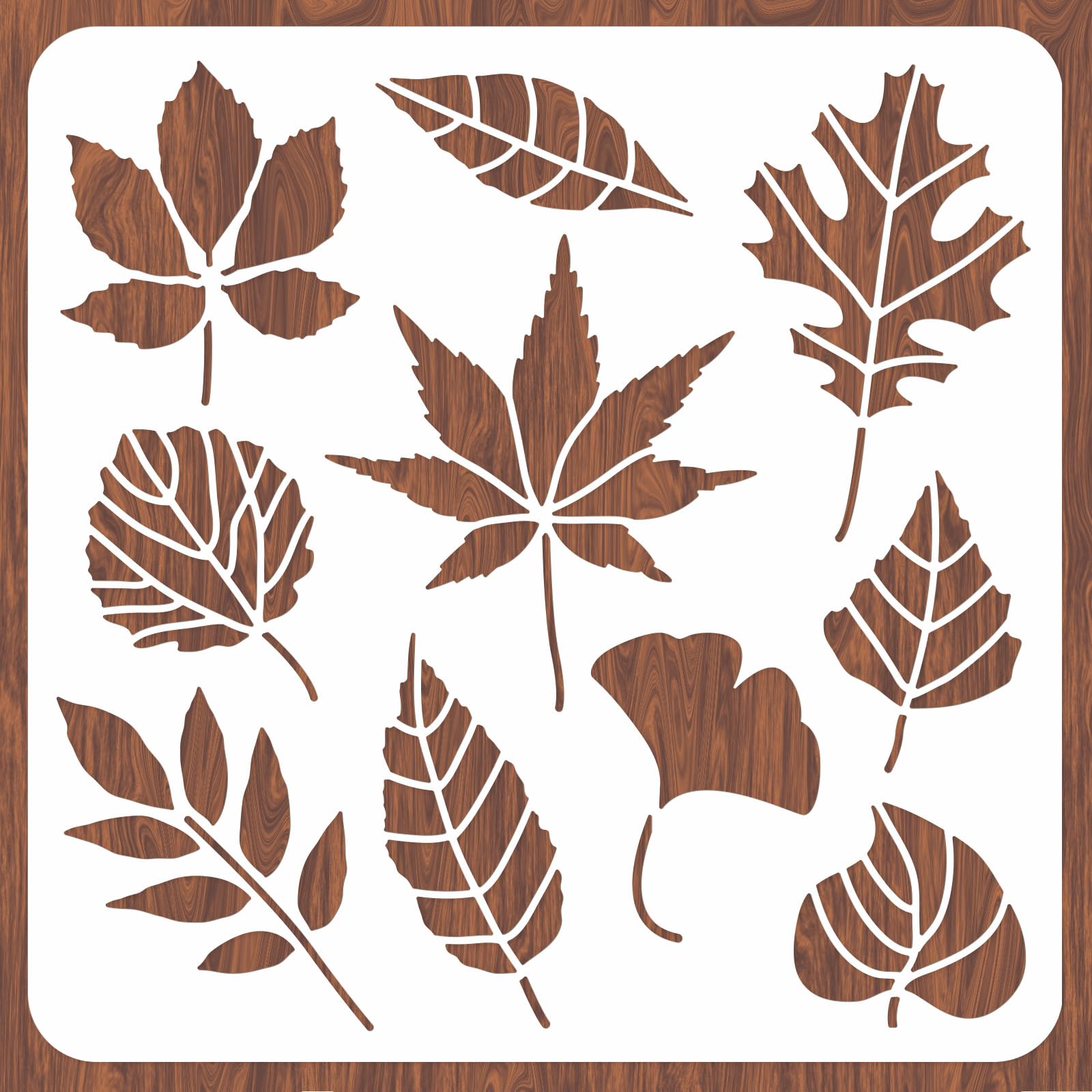 INFUNLY Plant Wall Stencils - Autumn Leaf Flower Set - 12x12" Leaves Wall Stencil - Reusable for Painting on Wood, Paper, Canvas, Furniture & Home Decor