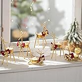 Inweder Christmas Reindeer Tealight Candle Holder: 6 Pcs Gold Reindeer Decoration for Window & Table
