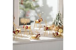 Inweder Christmas Reindeer Tealight Candle Holder: 6 Pcs Gold Reindeer Decoration for Window & Table