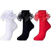 Dicry Socks for Women, Big Ruffle Socks with Turn Cuff and Double Lace