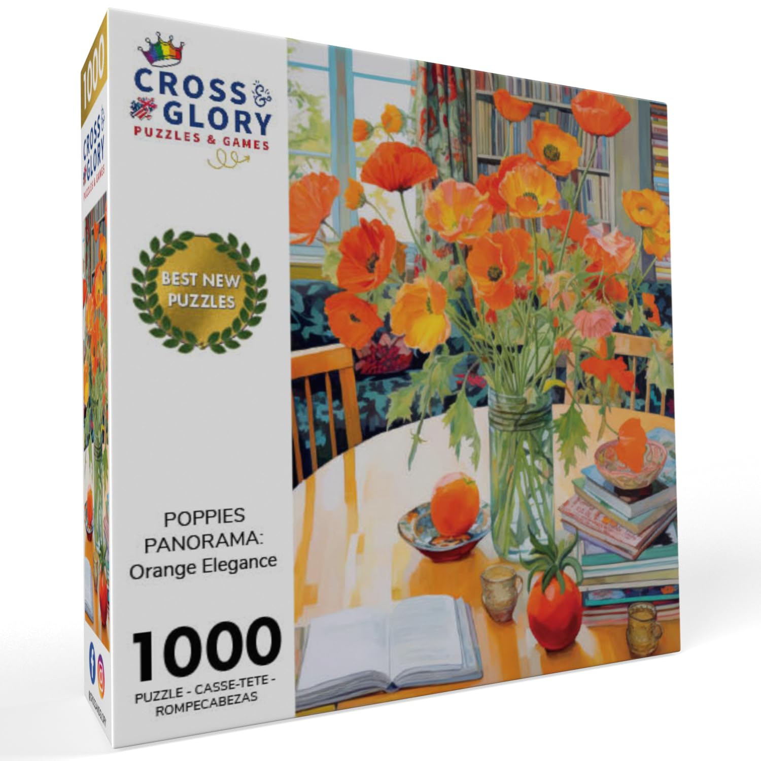 Cross & Glory - Jigsaw Puzzles 1000 Pieces for Adults | Poppies Panorama: Orange Elegance | 1000 Piece Puzzle for Adults | Art Flower Puzzle | Beautiful Design | Vibrant Pieces | Satin Finish