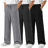 YooAurvox 3 Pack Boys Straight Leg Sweatpants Baggy Open Bottom Athletic Joggers Lightweight Drawstring Pants with Pockets