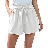 HIYIYEZI Women Casual Shorts Bowknot Tie Waist Summer Shorts with Pockets