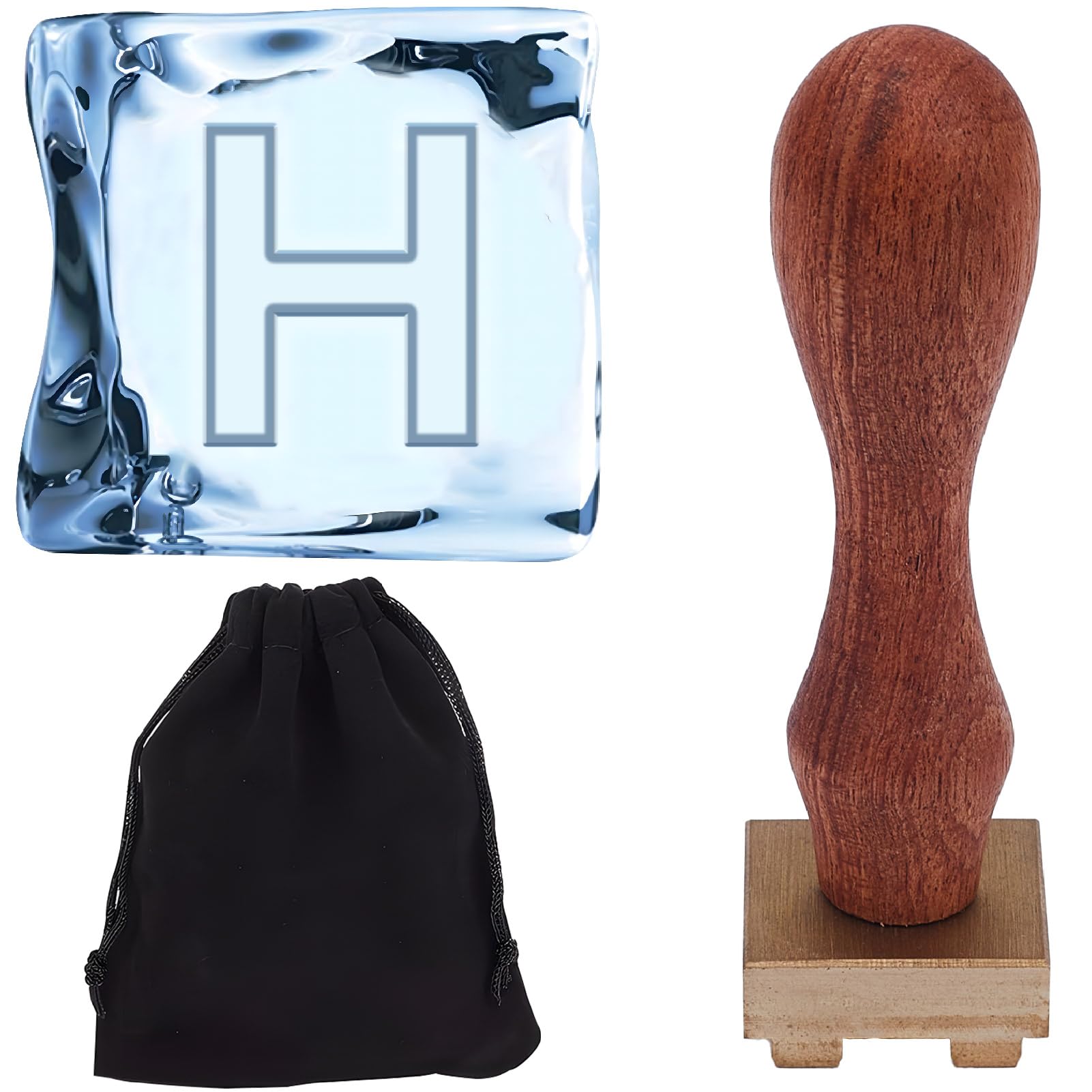CRASPIRE Ice Cube Initial Stamp Letter H Ice Stamps with Square Removable Brass Head Wood Handle Vintage Letter Ice Branding Stamp Seals for DIY Crafting Wedding Cocktail Whiskey Mojito Drinks Bar