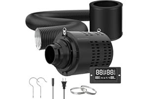 CANNABMALL Inline Duct Fan Kit with Temperature Humidity Controller, 6 Inch EC-Motor Exhaust Fan with Built-in Carbon Filter&Flexible Air Ducting, 4 Inch Ventilation System for Grow Tent, Hydroponics