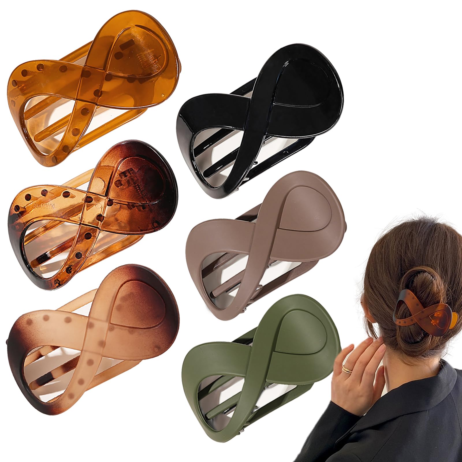 Paotxpum 6 PCS French Concord Flat Hair Clips for Women, 3.35 Inch Curved Hair Claw Clips Alligator Hair Barrettes Volume No Slip Grip Strong Hold Banana Hair Clamps Jaw Clips Styling Hair Accessories