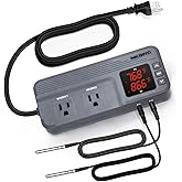 Inkbird ITC-608T Temperature Controller with Dual Temperature Sensor AC Dual Stage Outlet Thermostat with 12 Period Time Stage 1800W ETL Listed