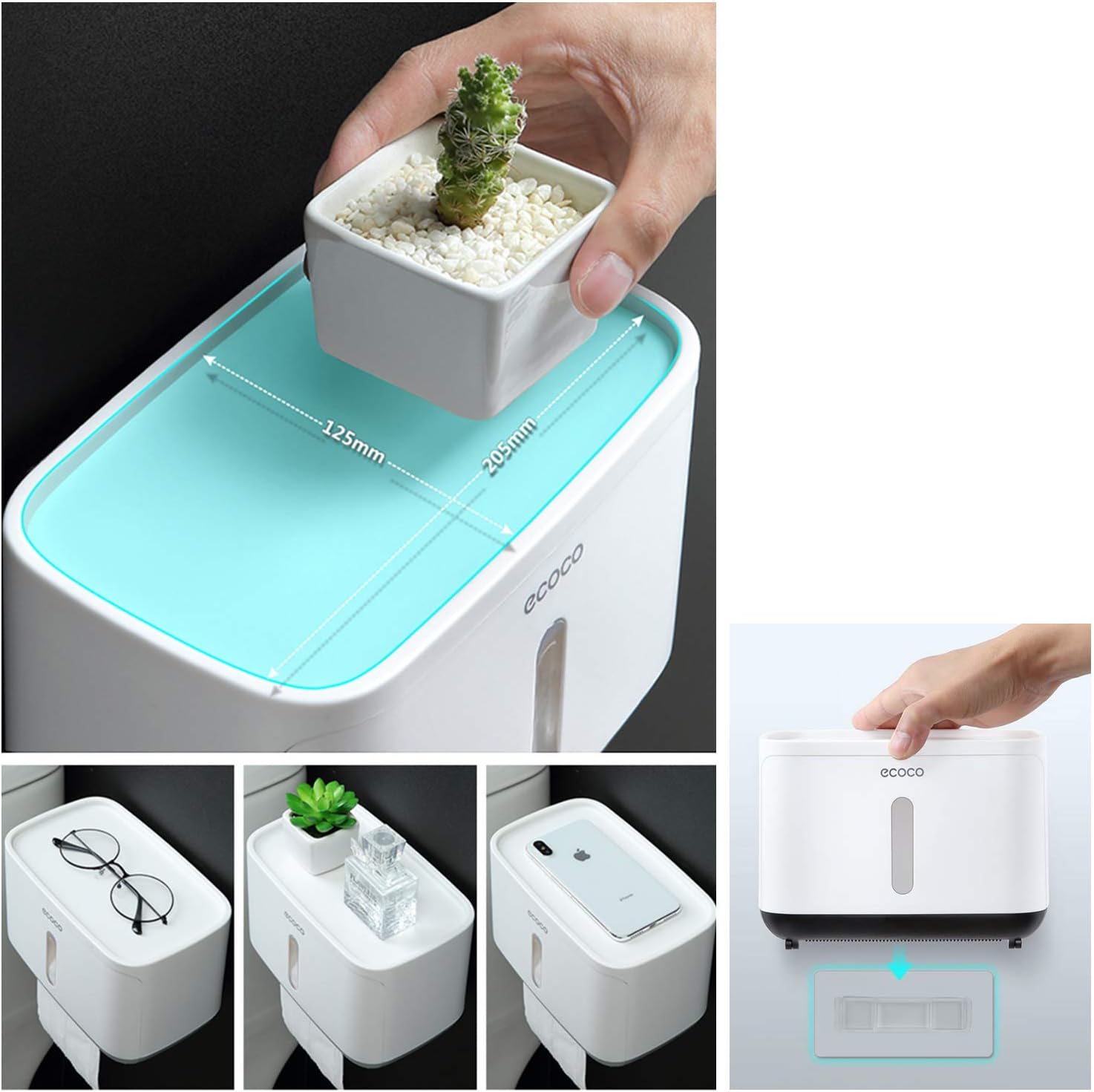 Meiyijia Toilet Roll Holder, Self-Adhesive Wall Mount, Waterproof & Dust Cover, Fits Most Paper Rolls, Gray - Image 5