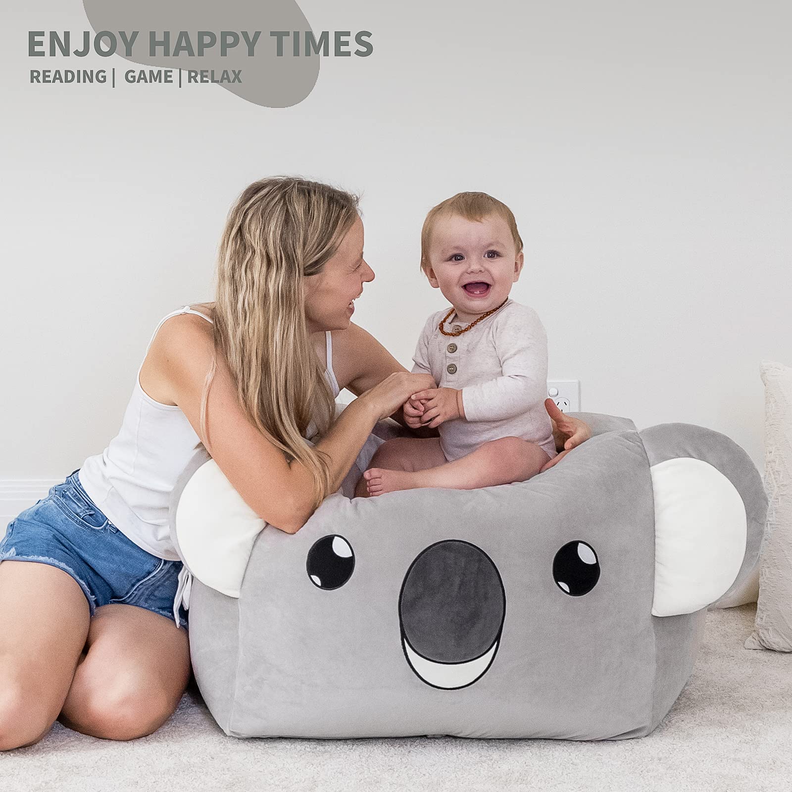 Aubliss Stuffed Animal Storage Bean Bag Chairs for Kids, Velvet Extra Soft Beanbag Chair Cover, X-Large Stuffable Zipper Bean Bag for Organizing Plush Toys Boys Girls, Koala
