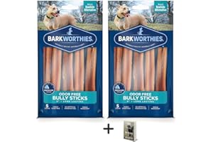 Barkworthies Odor Free Bully Sticks - 2 Pack (5 ct 6 inch) Premium Long Lasting, Protein-Packed, Grain Free Dog Treats and Dog Chews for Aggressive Chewers - Promotes Healthy Teeth for Dogs - E-Book