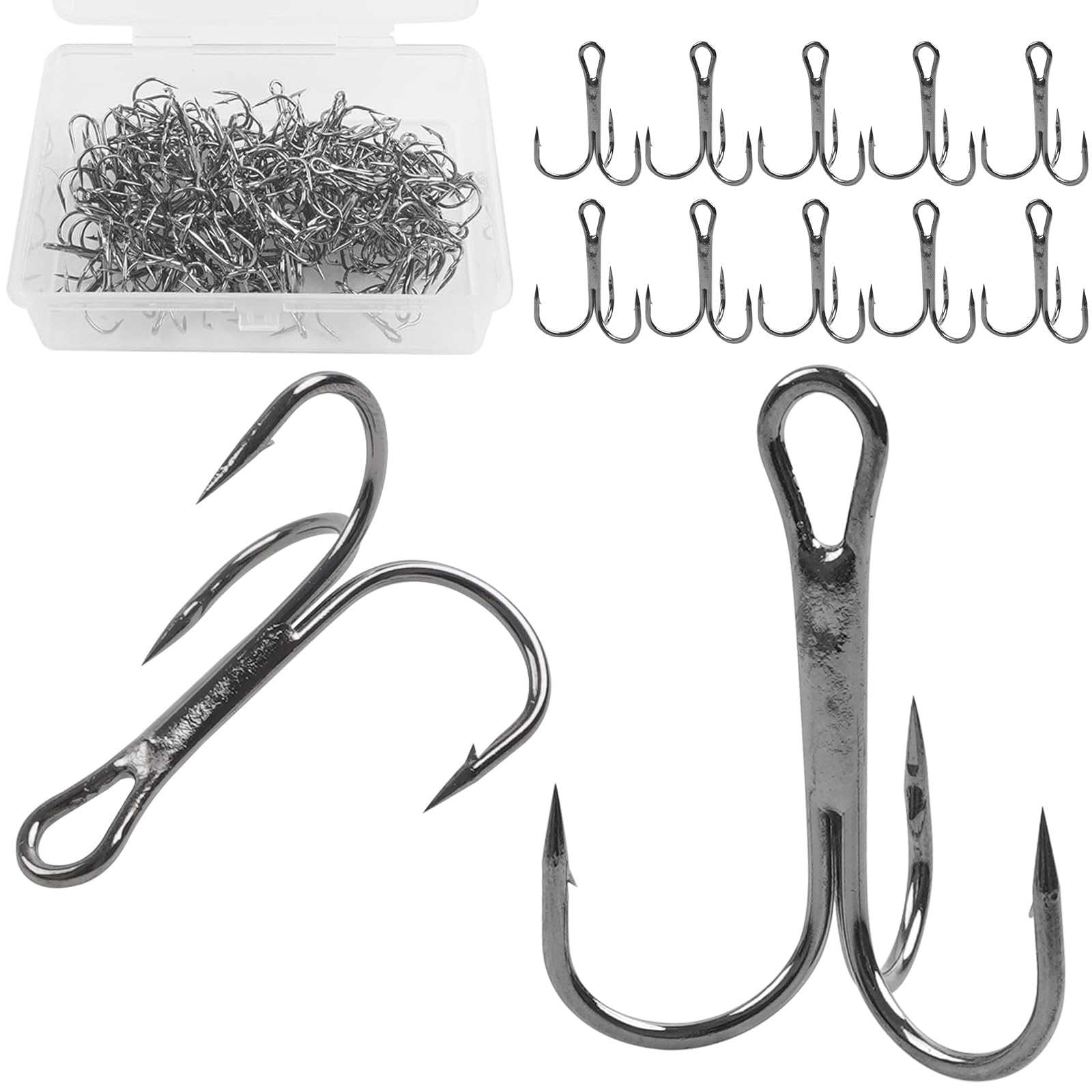 Fishing Treble Hooks High Carbon Steel Hooks Strong Sharp Round Bend Triple Fish Hooks for Freshwater Saltwater Fishing Size 2 4 6 8 10 12(10#-60PCS)