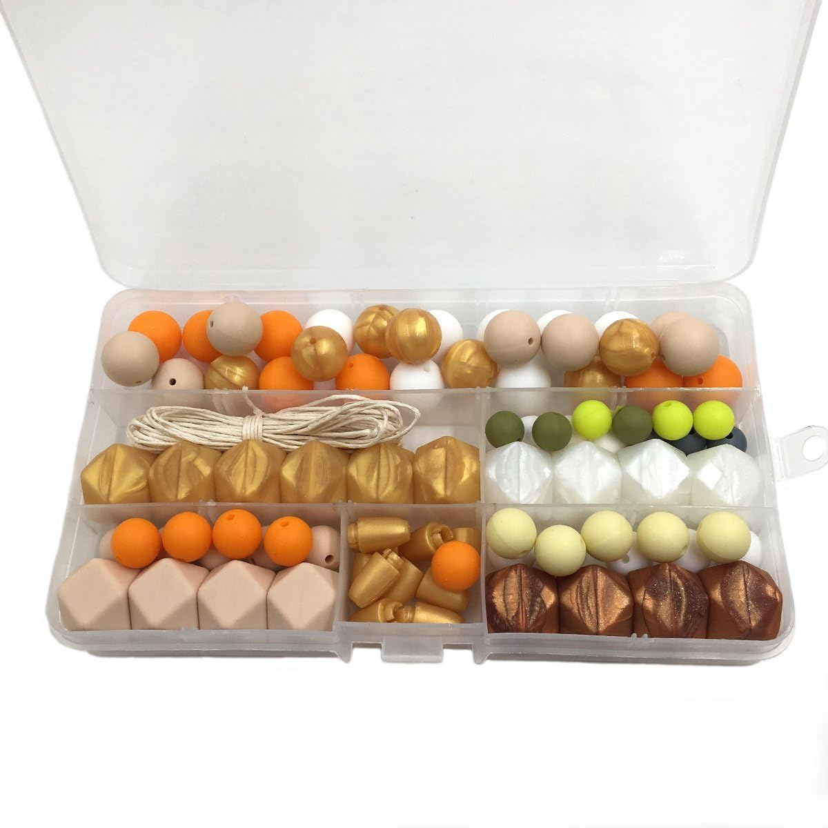 Wendysun DIYBaby Teether Beaded Accessories Boxed Mixed Color Geometric Polygonal Silicone Beads,Round Beads for Moms and Babies Silicone Teether Craft Beads Necklaces