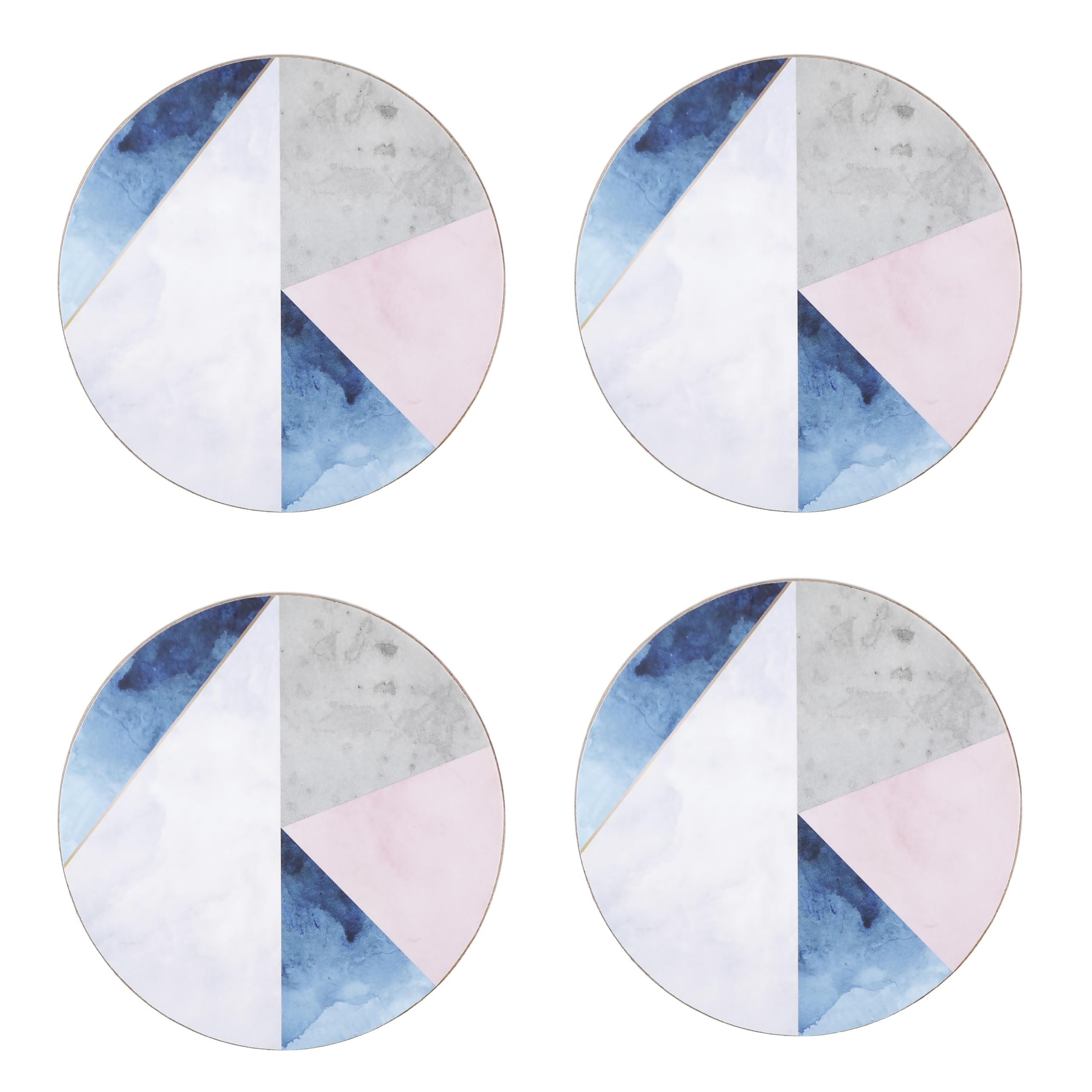 Creative Tops ‘Geometric Palette’ Printed Round Cork-Backed Drinks Coasters, 12 cm - Blue / Grey (Set of 4)