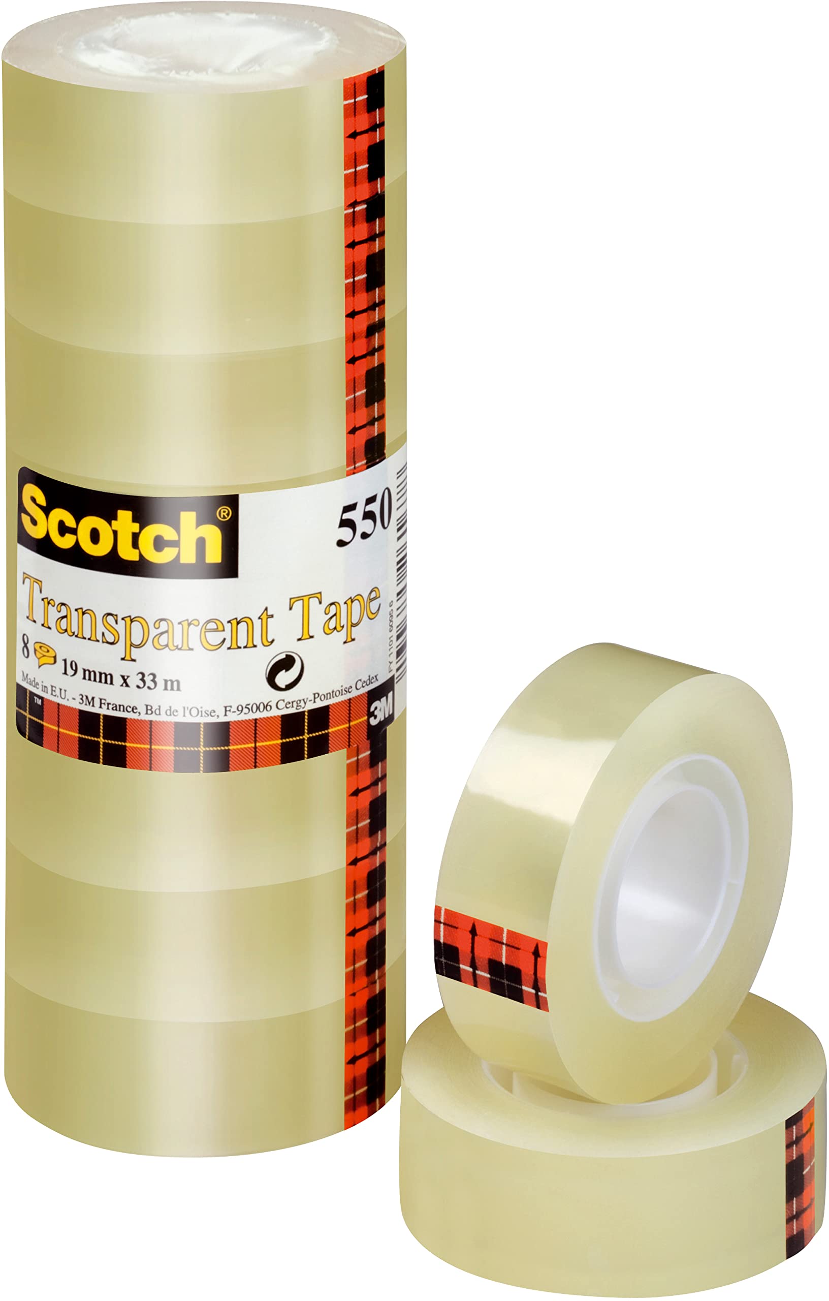 Scotch Economy Transparent Tape 550-8 Rolls - 19 mm x 33 m - General Purpose Clear Tape for School, Home and Office