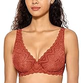 DOBREVA Women's Lace Plunge Bra Sexy Underwire Bralette Plus Size See Through Unlined Bras