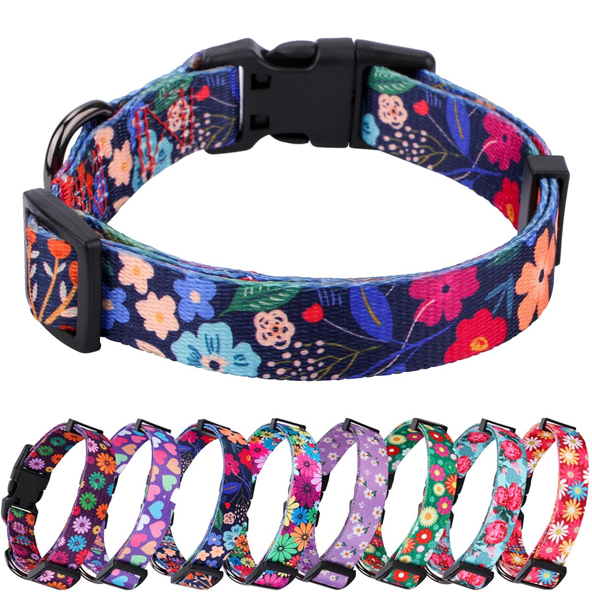 Rhea Rose Dog Collar for Small Dogs Special Design Cute Floral Plant Pattern Girl Female Pet Collar (Black, M) — image 1