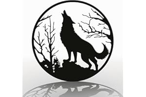 DIMARONGTON Wolf Wall Decor - 12x12 Metal Art Wolf Decor - Wolf Home Decor - Monogram Outdoor Wall Decor - Black Wolf Wall Art Decor