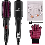 Ionic Hair Straightener Brush Upgrade 2.0,GLAMFIELDS Electrical Heated Hair Straightening with Faster Heating, MCH Ceramic Te