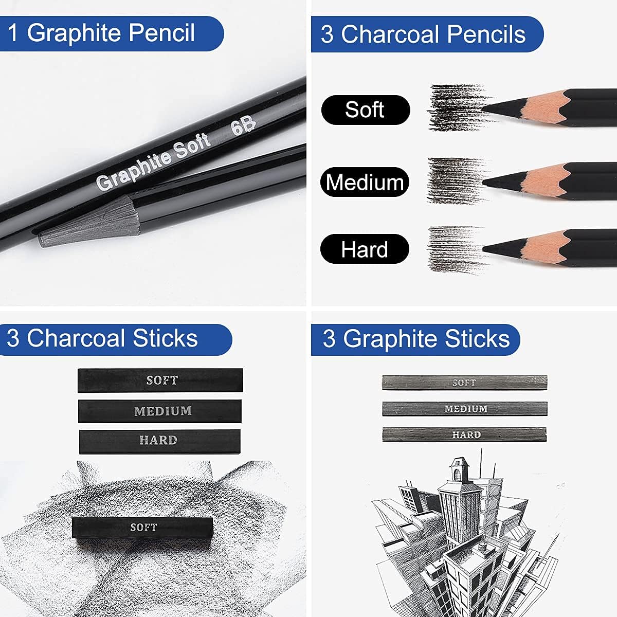 Adkwse Sketch Pencils Set, Art Supplies, Drawing Set, Graphite and Charcoal Pencils, 100 Page Drawing Pad and Kneaded Eraser, Art Kit and Supplies for Kids, Teens and Adults, Sketch Set : Office Products