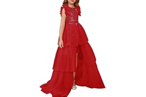 GRACE KARIN Girls Sequin Dress Formal Pageant Sparkle Party Ruffle Prom Maxi Dress Size 5-14Y