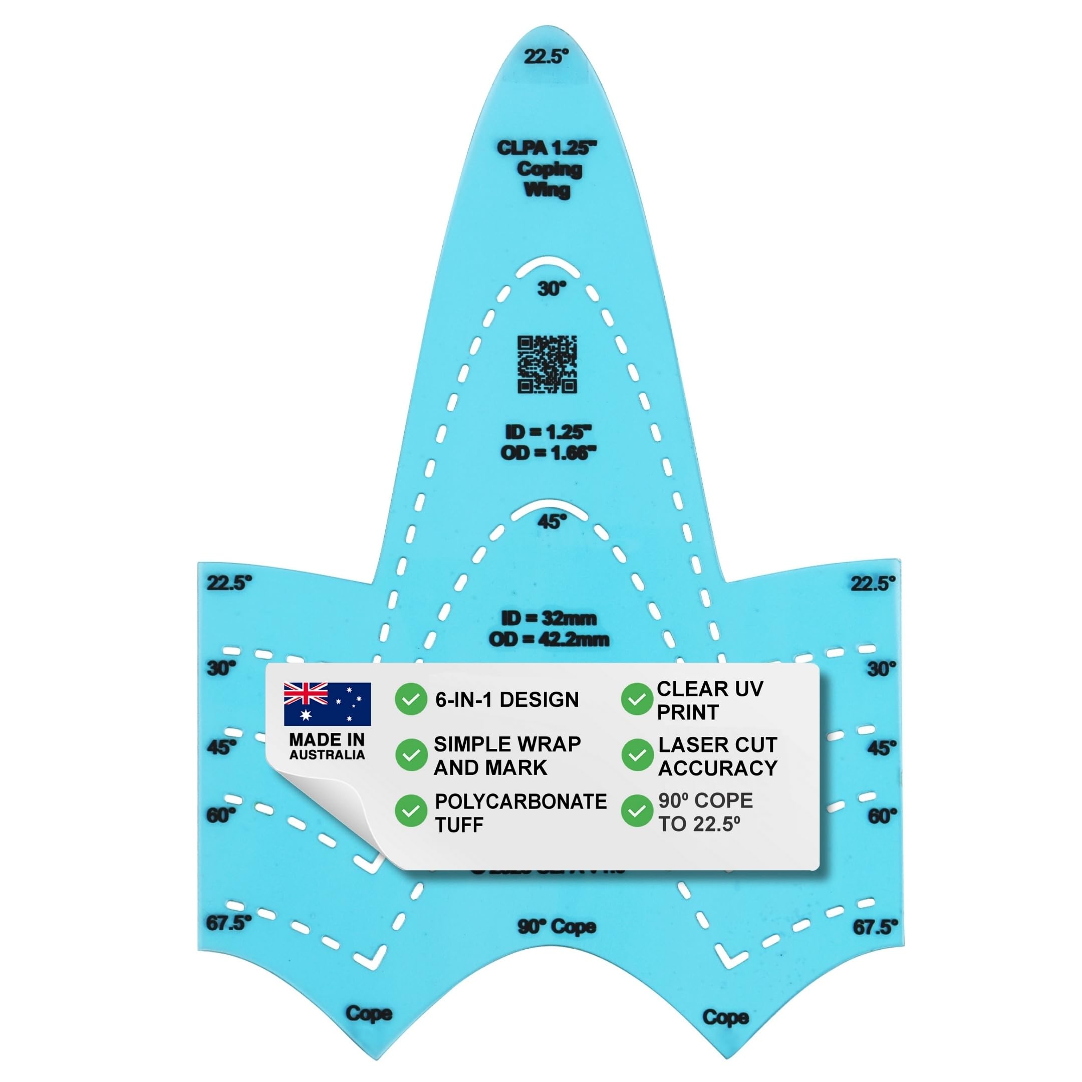 CLPA 1-1/4" ID Coping Wing — Pipe Saddle Template and Notcher | 22.5°–90° | Pipe Notcher Tool for Pipefitters and Welders | Made in Australia