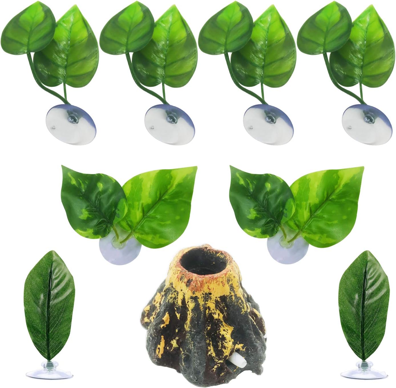 Cayway 9 PCS Betta Bed Leaf Betta Fish Hammock Toys Double Leaf Betta Pad for Fish Tank Decoration Aquarium Air Bubbler Decorations Aquarium Plastic Plant for Betta Habitat