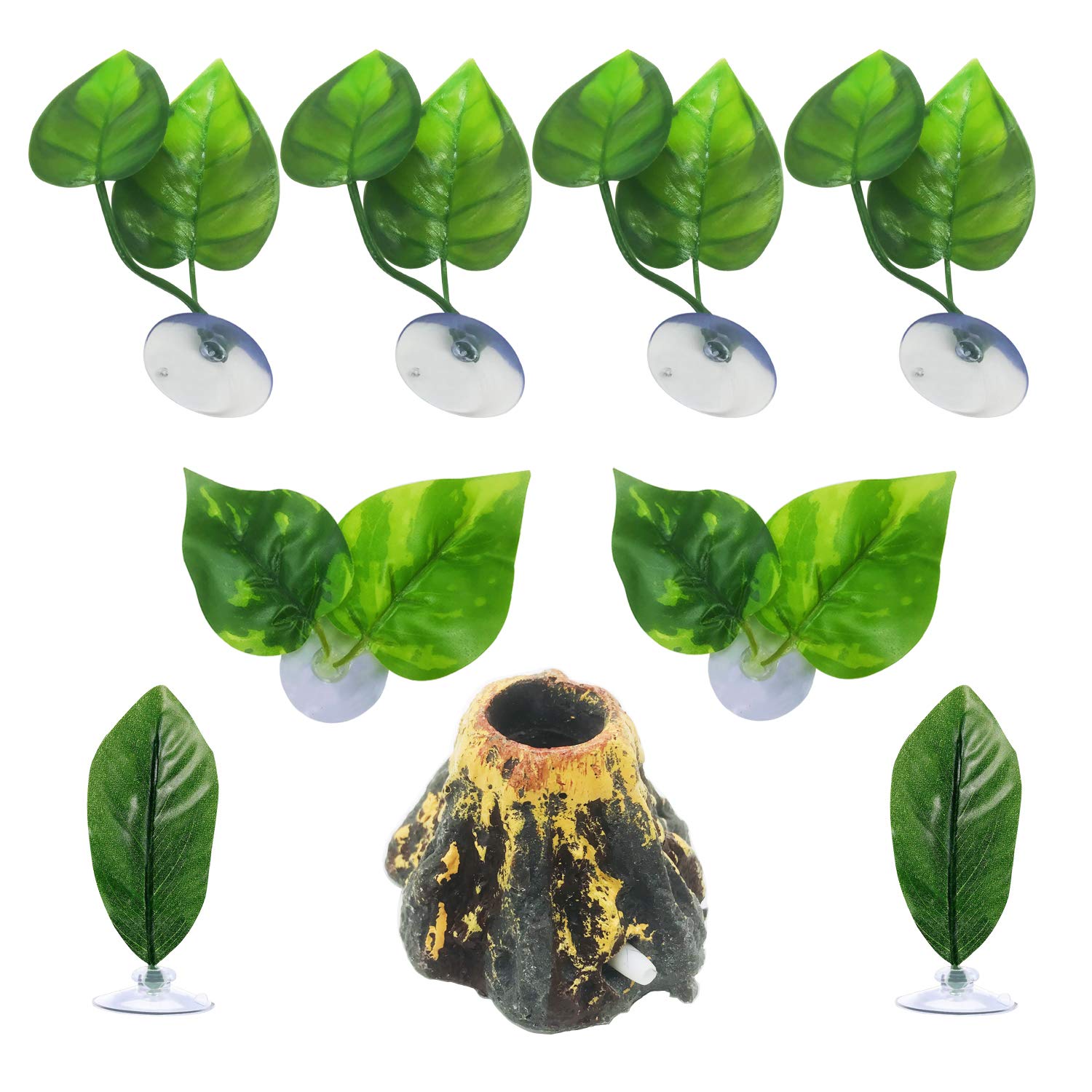 Cayway 9 PCS Betta Bed Leaf Betta Fish Hammock Toys Double Leaf Betta Pad for Fish Tank Decoration Aquarium Air Bubbler Decorations Aquarium Plastic Plant for Betta Habitat