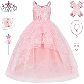 Enccfoeo Girls Witch Costume Dress, Pink Tulle Dress for Kids Halloween Costumes & Birthday Party, Good Witch Cosplay Outfit