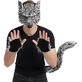 Exlinonline Werewolf Wolf Costume For Women Men Adult With Big Bad Wolf Ears Tails Glove and Mask For Halloween