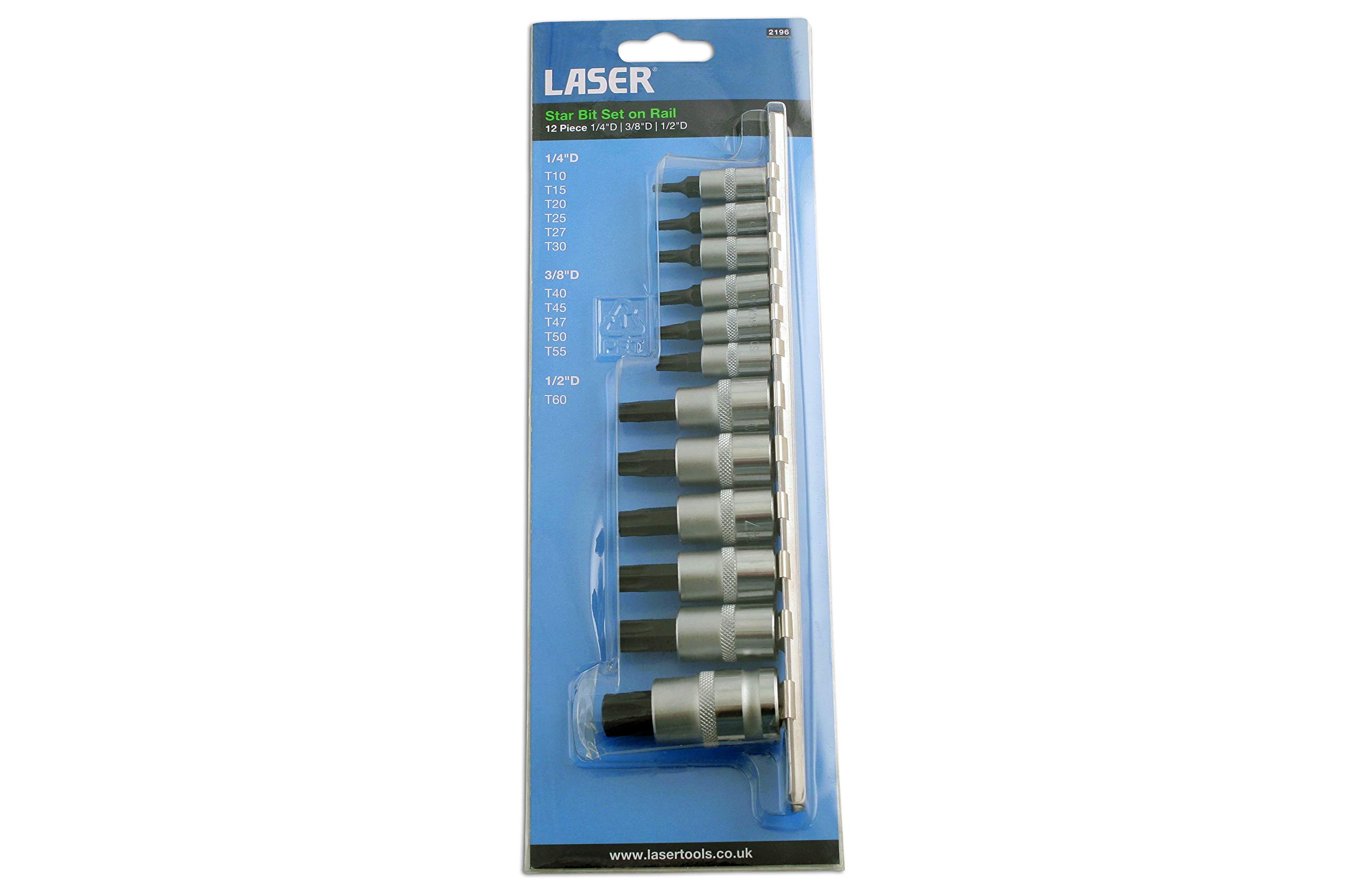 Laser 2196 Short Star Socket Bit Set 1/4"D, 3/8"D, 1/2"D 12pc