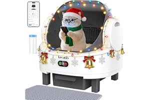 LUODIER Automatic Cat Litter Box,with Smart APP Control,Triple Safety Sensors,Odor-Free,1 Rolls Bags & 1 Mat & 1 Open-Top Cat Litter Box Automatic Ceaning, WhiteGrey