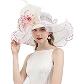 RZTA Women's Kentucky Derby Church Dress Hat Wide Brim Leaf Flower Bridal Shower Hat