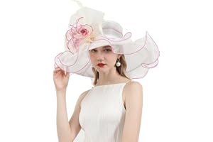 RZTA Women's Kentucky Derby Church Dress Hat Wide Brim Leaf Flower Bridal Shower Hat