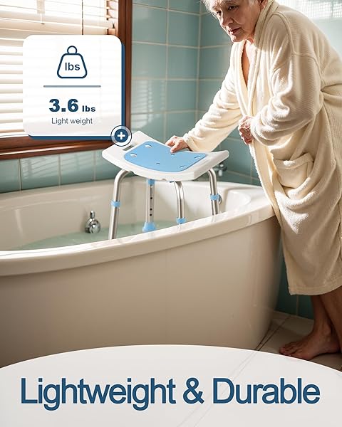 HOMLAND SHOWER CHAIR FOR INSIDE SHOWER, 400 LBS ADJUSTABLE SHOWER STOOL WITH SUCTION FEET, SHOWER SEAT FOR INSIDE TUB BATHROOM BENCH BATH CHAIR FOR ELDERLY AND DISABLED – LIGHT BLUE