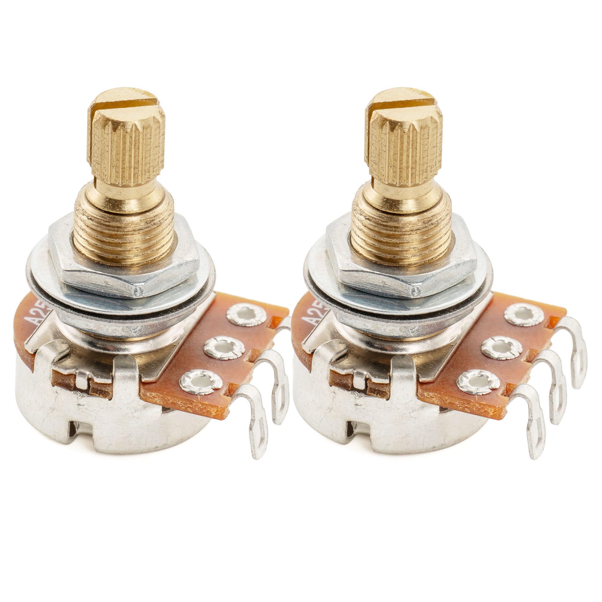 Musiclily Pro Brass Thread Mini Metric Sized Control Pots A25K Aduio Taper Potentiometers for Guitar (Set of 2)