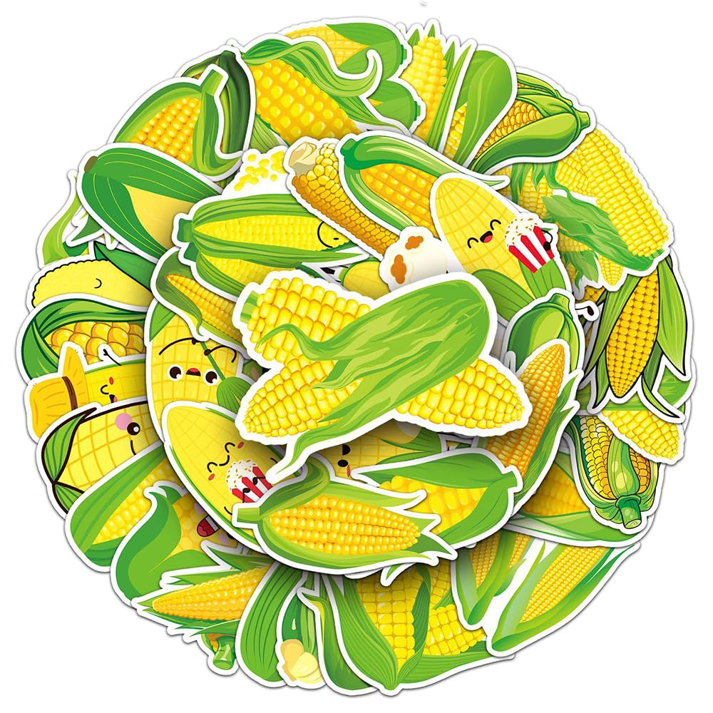 Lively Corn Vinyl Stickers, 50 PCS Waterproof Cartoon Vegetable Decals for Laptops, Scrapbooking, Journals, Notebooks, Water Bottles, Suitcases, Phones & DIY Decor