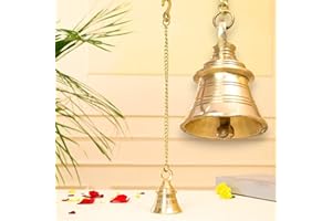 LOVENSPIRE Hanging Brass Bell Hindu Religious Temple Pooja Ghanti with Chain Indian Mandir Decor Wall Mounted Temple Ghanta Ritual Outdoor Indoor Jingle Bell Housewarming Gift