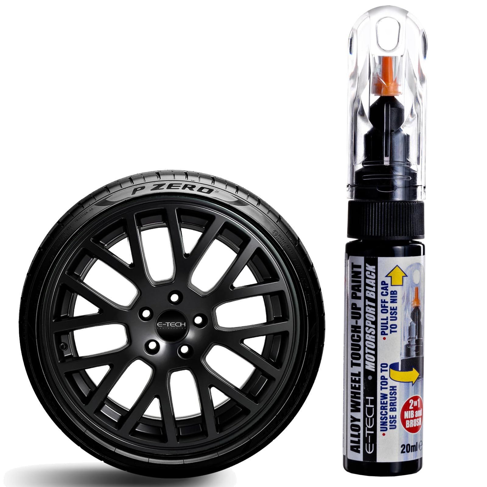 E-TECH Motorsport Black Car Alloy Wheel Professional Touch-Up Pen Stick Paint