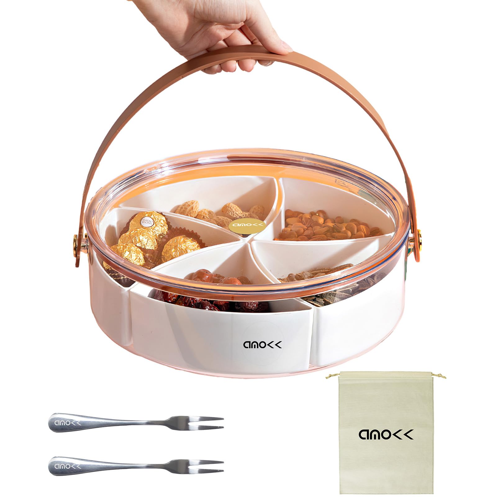Photo 1 of amokk Divided Serving Tray with Lid and Handle Snackle Box Charcuterie Container Portable Snack Platters for Candy, Fruits, Nuts, Snacks, for Parties, Entertaining, Picnic (Transparent)